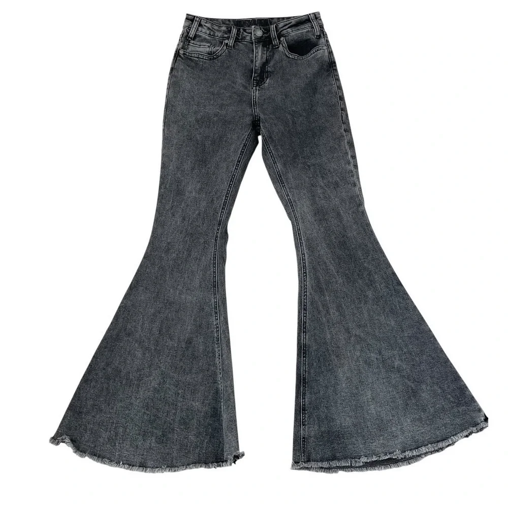 Rock & Roll Denim Bell Bottom Jeans Womens 26 Black Excellent High Rise Flare - Picture 2 of 15